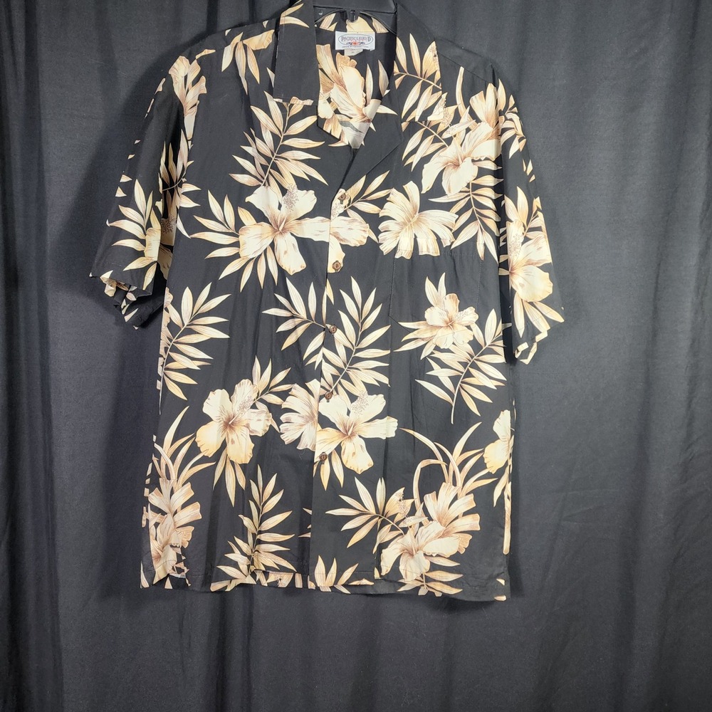 Pacific Legend‎ Mens XL Hawaiian Shirt Black Tropical Floral Print Short Sleeve